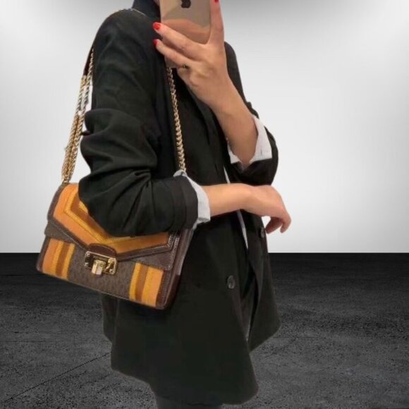 MICHAEL KORS~Kinsley~Medium Flap Crossbody Shoulder Bag~ Marigold Multi Color - Picture 8 of 8